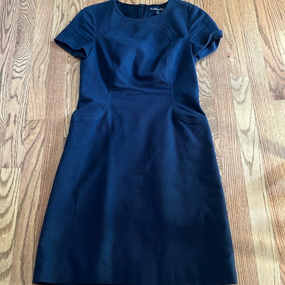 Brooks Brothers Blue Stretched Cotton Jacquard Shift Dress and cropped Jacket